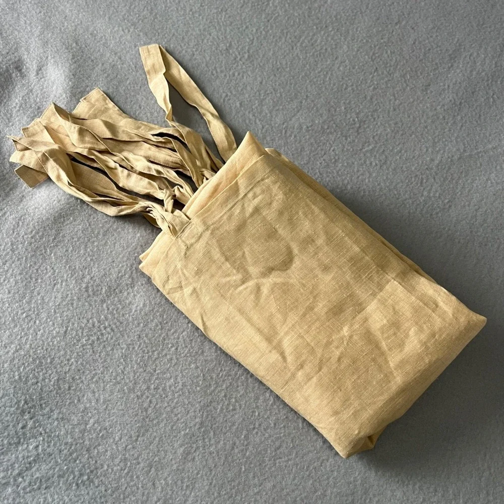 Pottery Barn Linen Curtain Panel 54x84 Tan Tie Top Farmhouse Boho Cottage Earthy